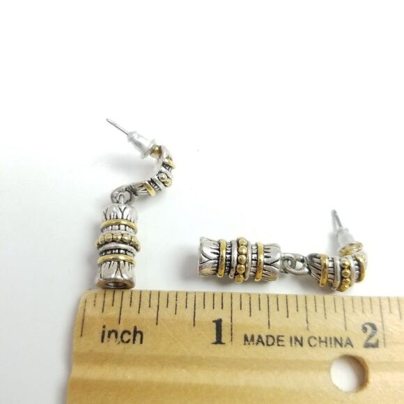 Vintage Small Silve Tone and Gold Tone Accent Drop Earrings, Boho Design, Retro - Picture 2 of 5